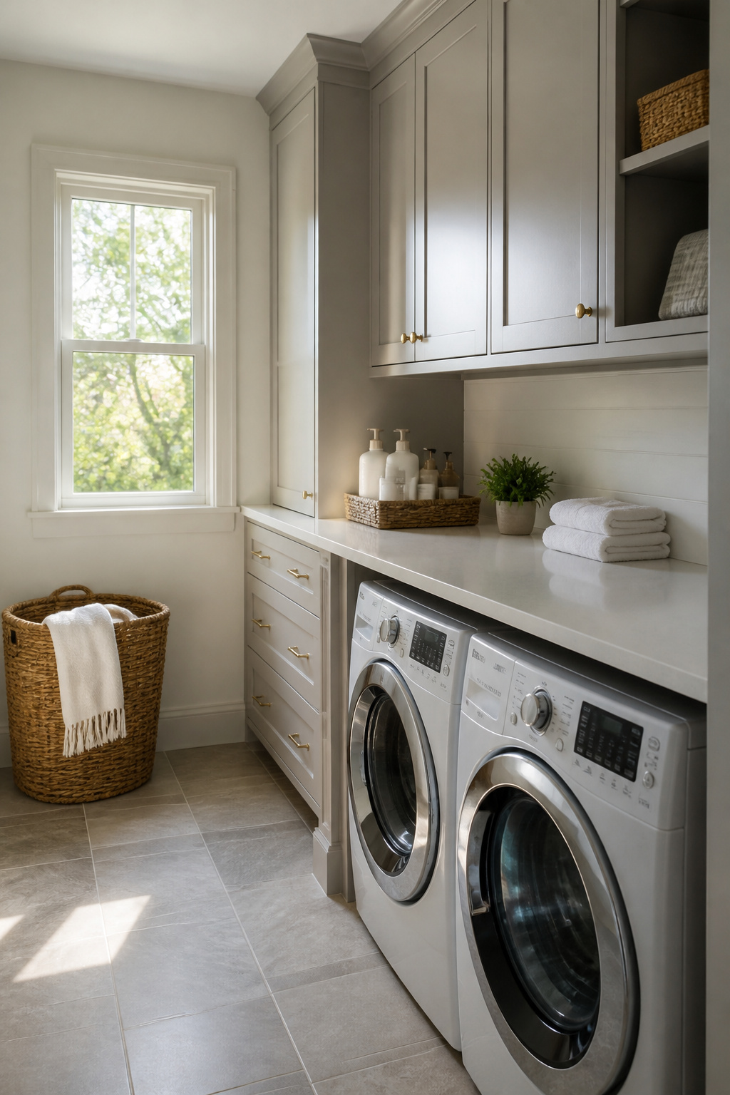 15 Pretty Laundry Room Ideas for Inspired Design 11 Laundry room with custom cabinetry designed around appliances.
