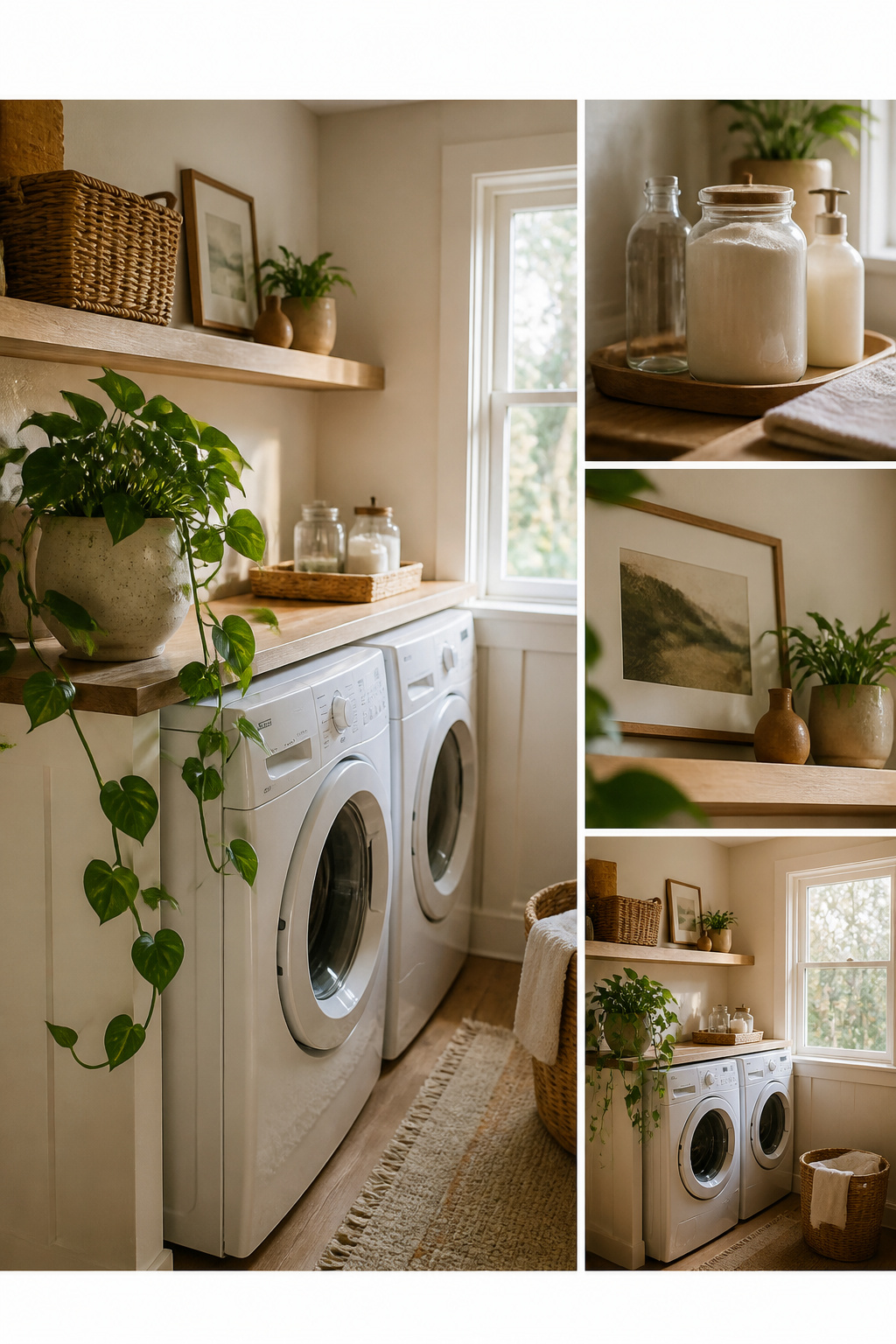 15 Pretty Laundry Room Ideas for Inspired Design 12 Ceramic vase with a trailing plant on a laundry room surface.