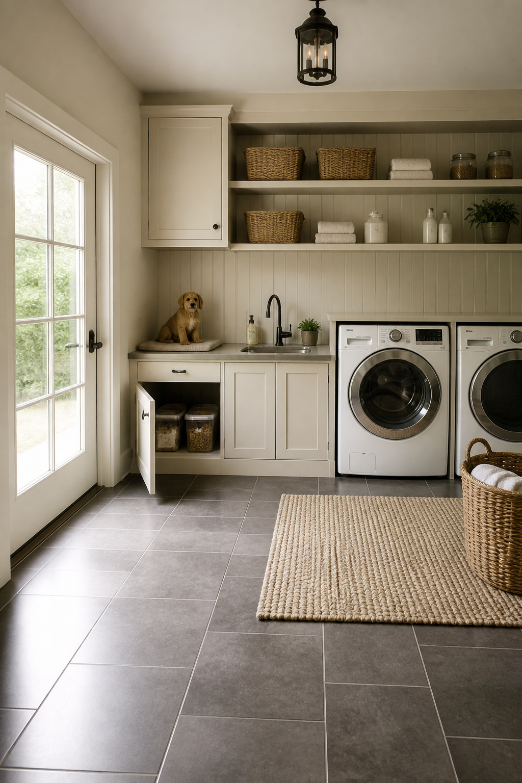 15 Pretty Laundry Room Ideas for Inspired Design 14 Laundry room featuring a dog wash area and litter box hideaway.