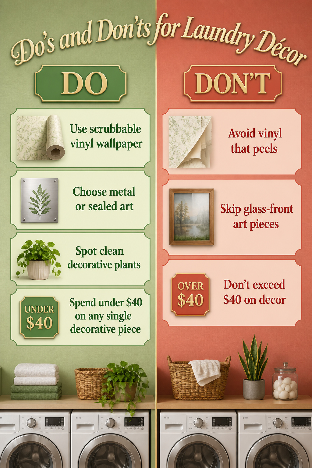 15 Pretty Laundry Room Ideas for Inspired Design 17 Tips for selecting durable decorative items in a laundry room.