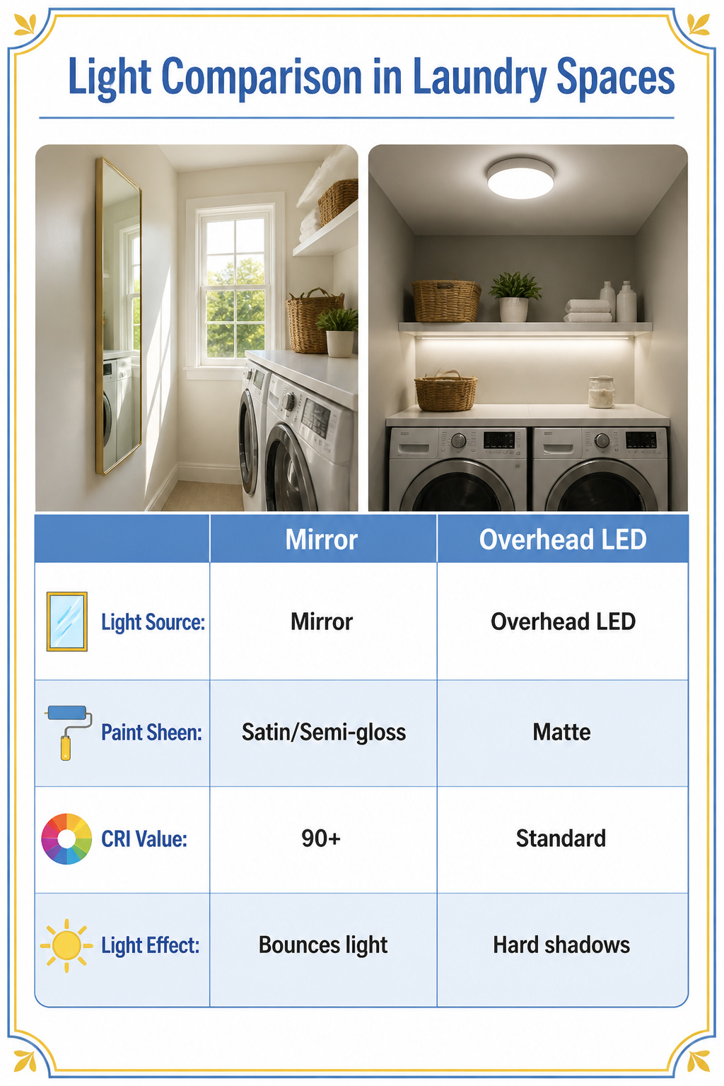 15 Pretty Laundry Room Ideas for Inspired Design 19 Mirror placed in a laundry room to reflect light.