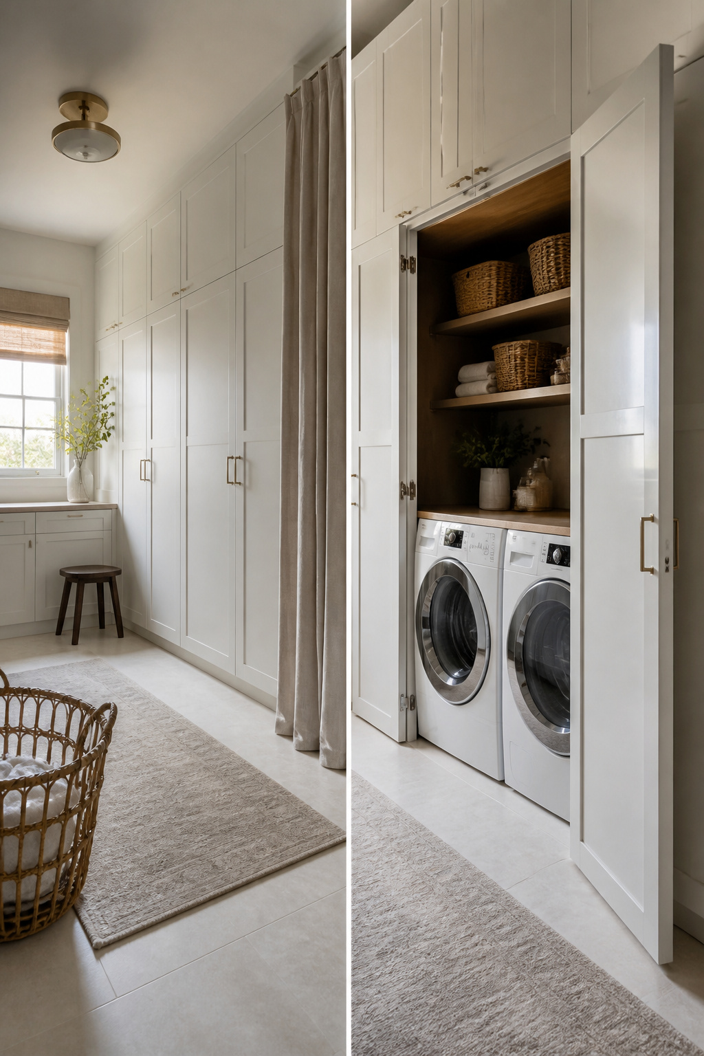 15 Pretty Laundry Room Ideas for Inspired Design 6 Laundry appliances hidden behind cabinetry for a cohesive design.