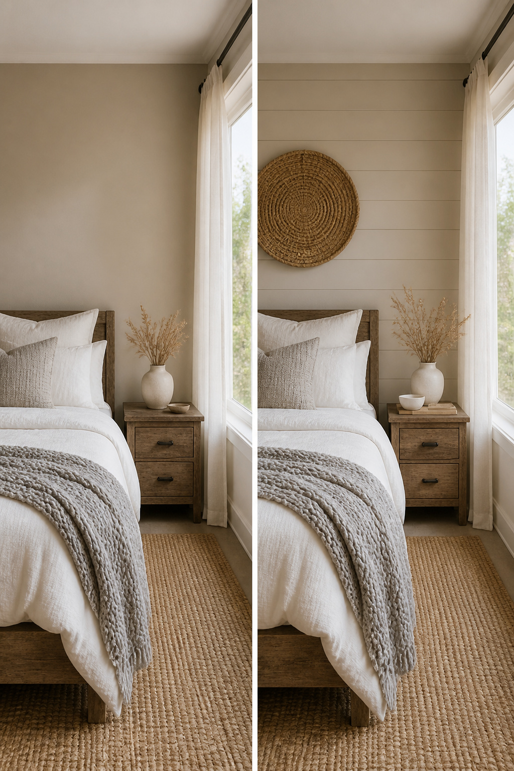 10 Seaside Bedroom Decor Ideas for a Coastal Look in 2026 1 Bedroom with sandy beige walls and warm white bedding.