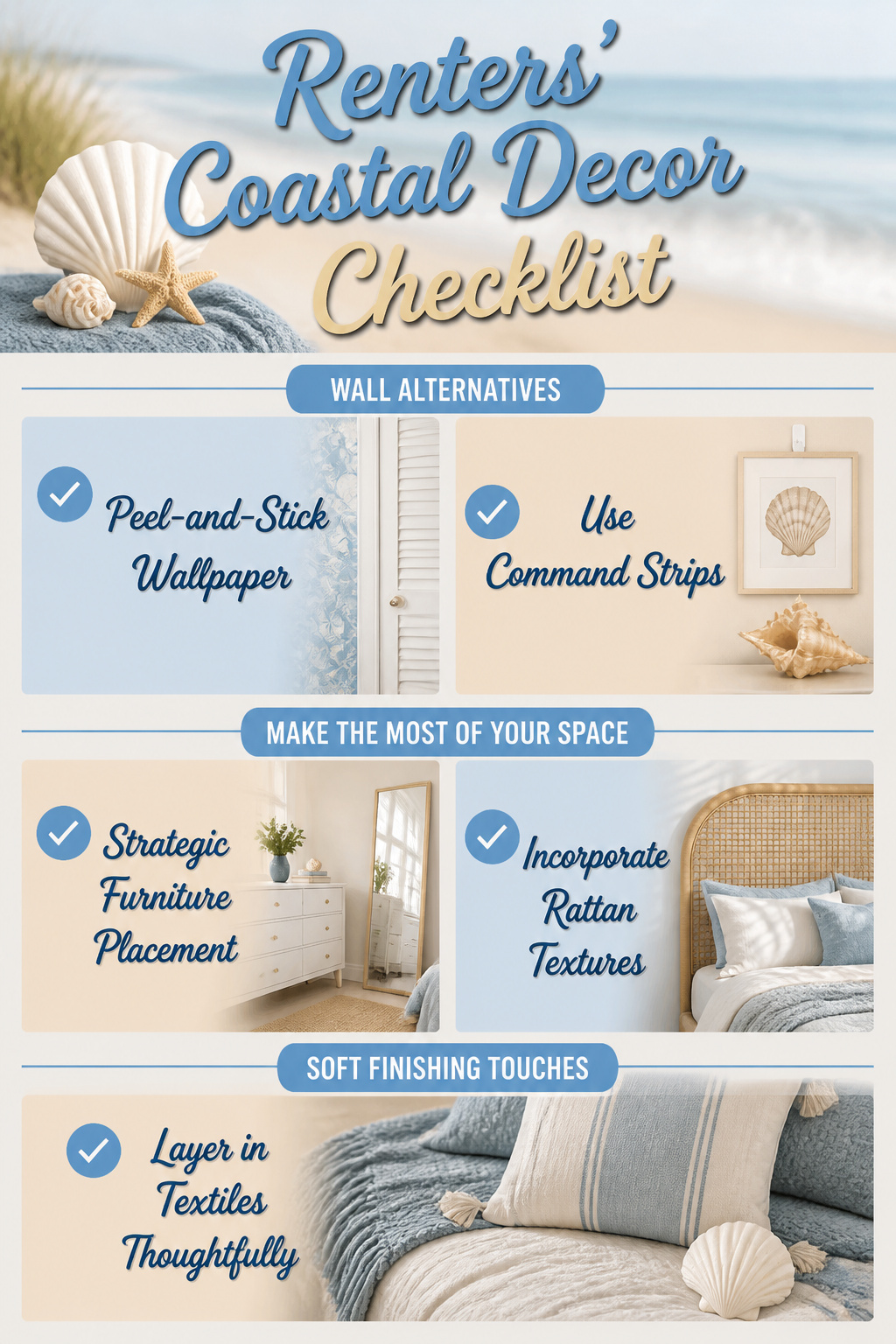 10 Seaside Bedroom Decor Ideas for a Coastal Look in 2026 13 Checklist for coastal decor suitable for renters.
