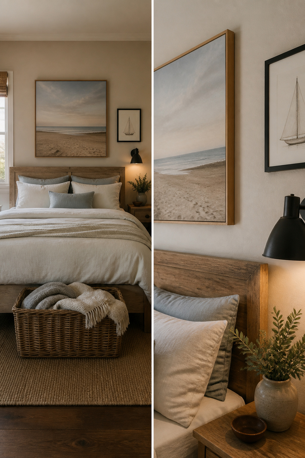 10 Seaside Bedroom Decor Ideas for a Coastal Look in 2026 5 Wall art displaying a photograph of an empty beach.