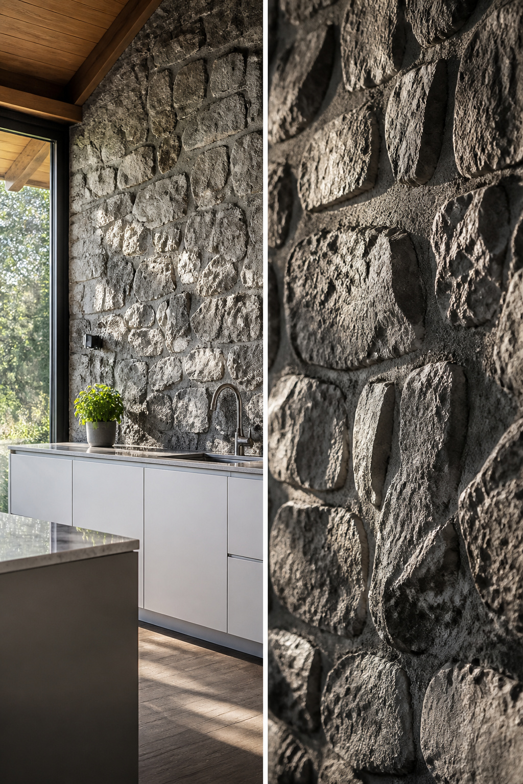 PBR stone wall texture showcasing four interactive maps.