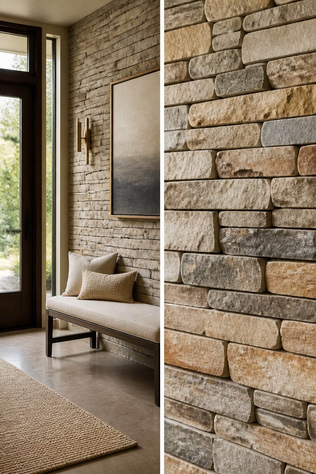 Thin stone veneer installed in a dry-stack pattern.
