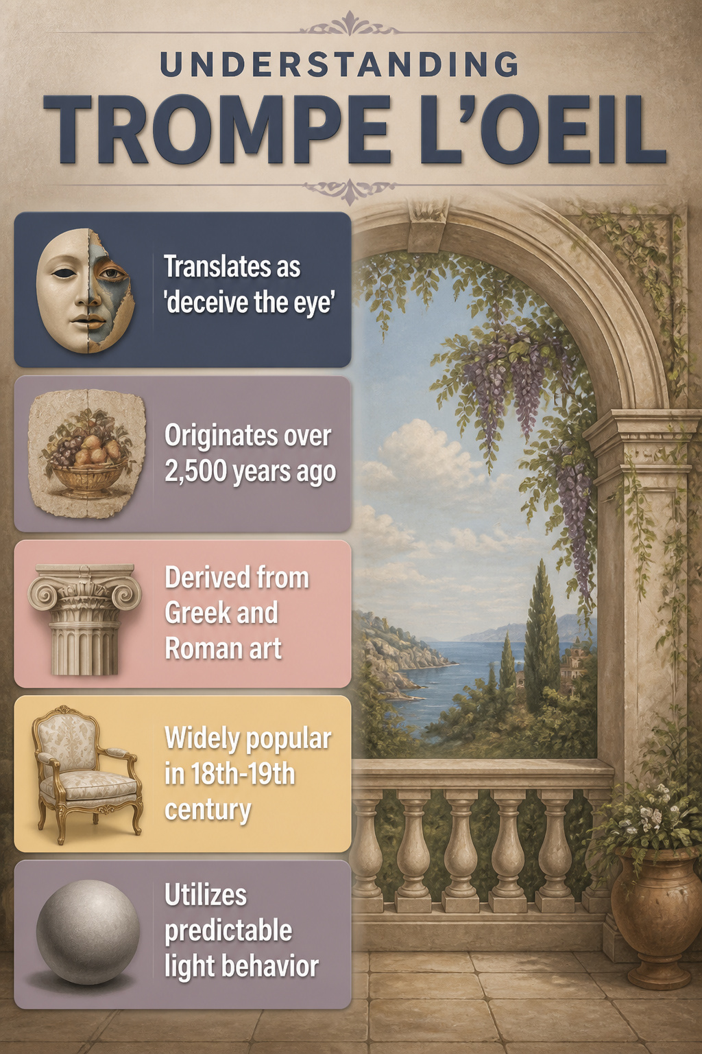 Information graphic explaining the meaning of trompe l'oeil.