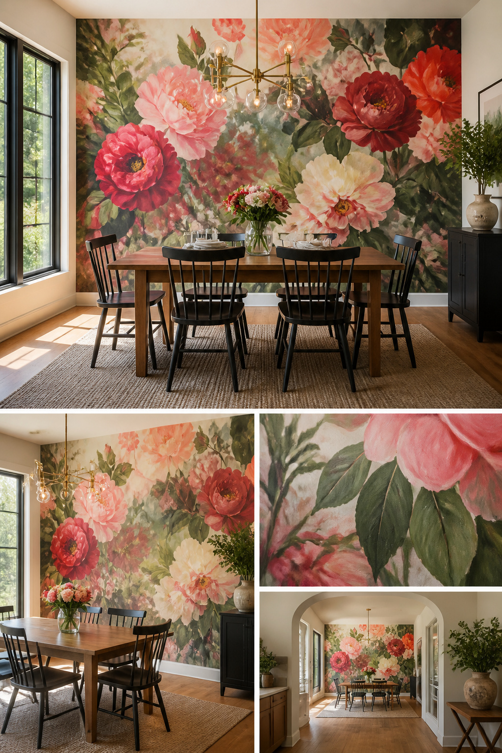 A custom wallpaper mural being designed with color adjustments on a screen.