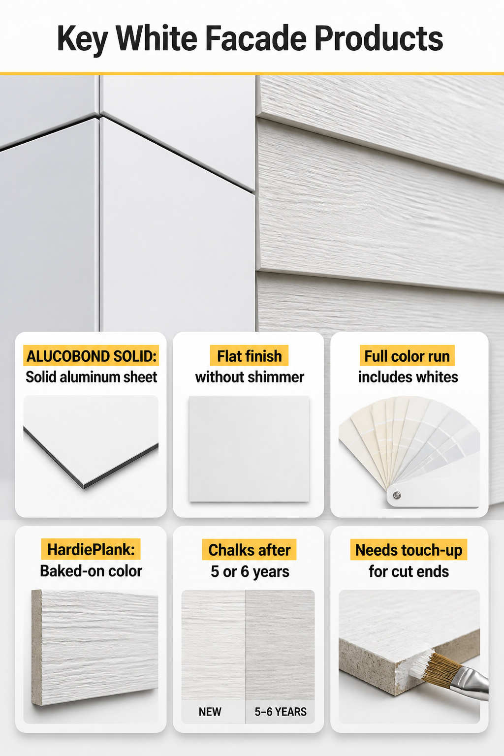 Information image highlighting products for white facades.
