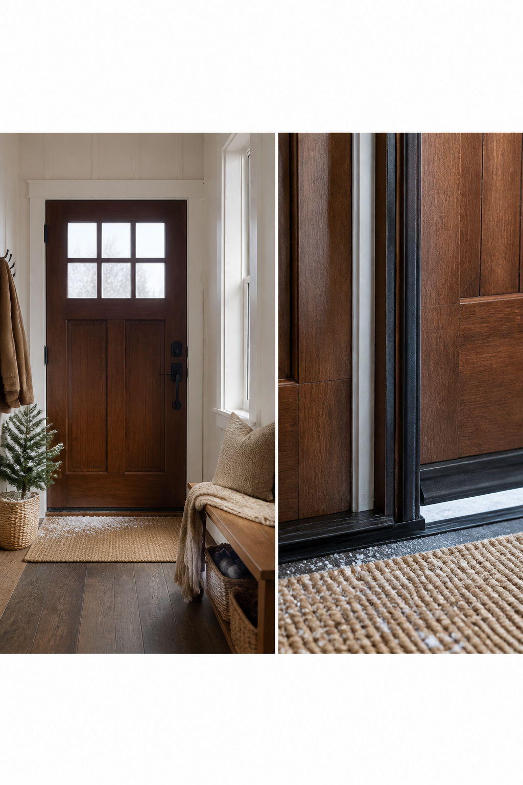 A front door with a door sweep to block cold air.