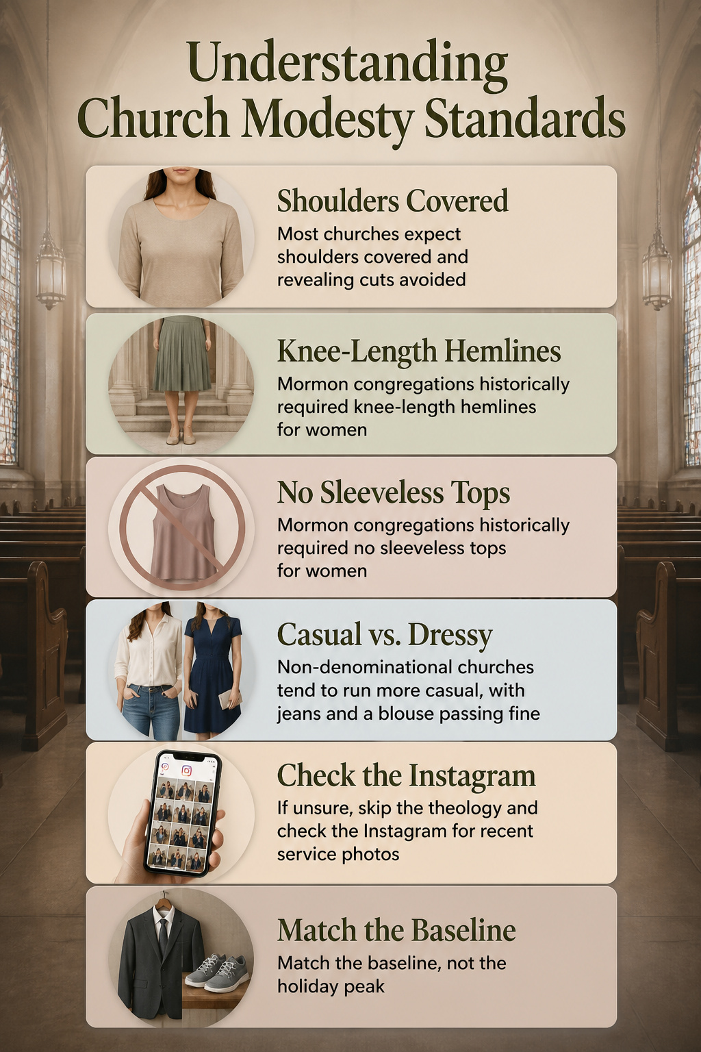 An informational image about church modesty standards.