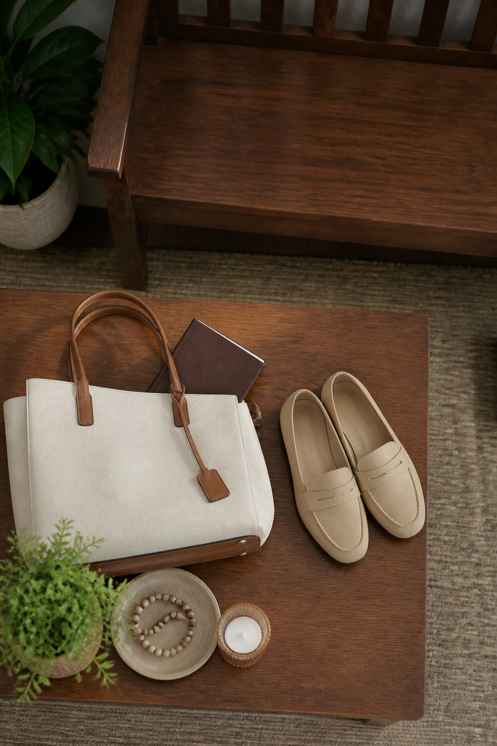 A selection of shoes and bags suitable for church outfits.