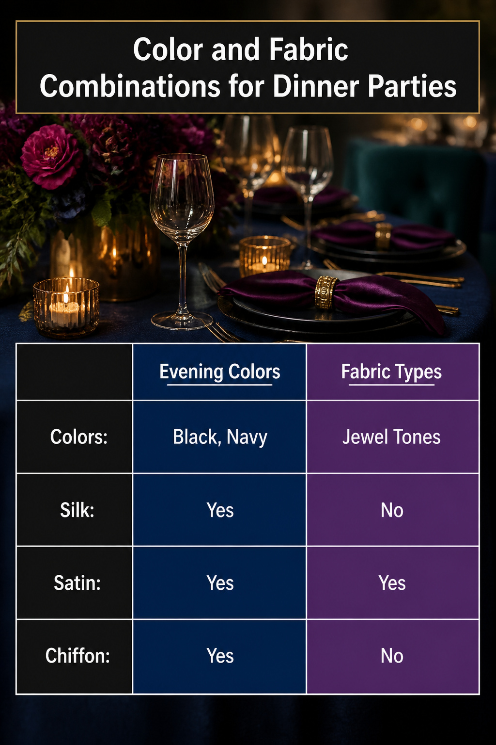 An information graphic on color and fabric combinations.