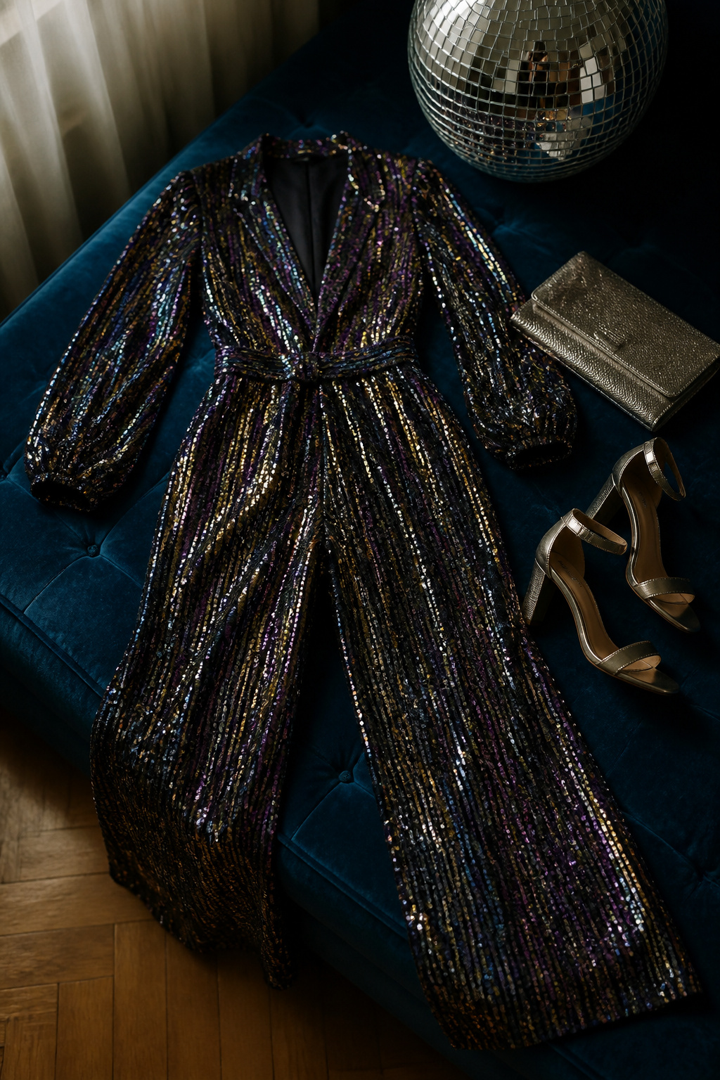 A jumpsuit with a leopard print design showcased on a flat surface.