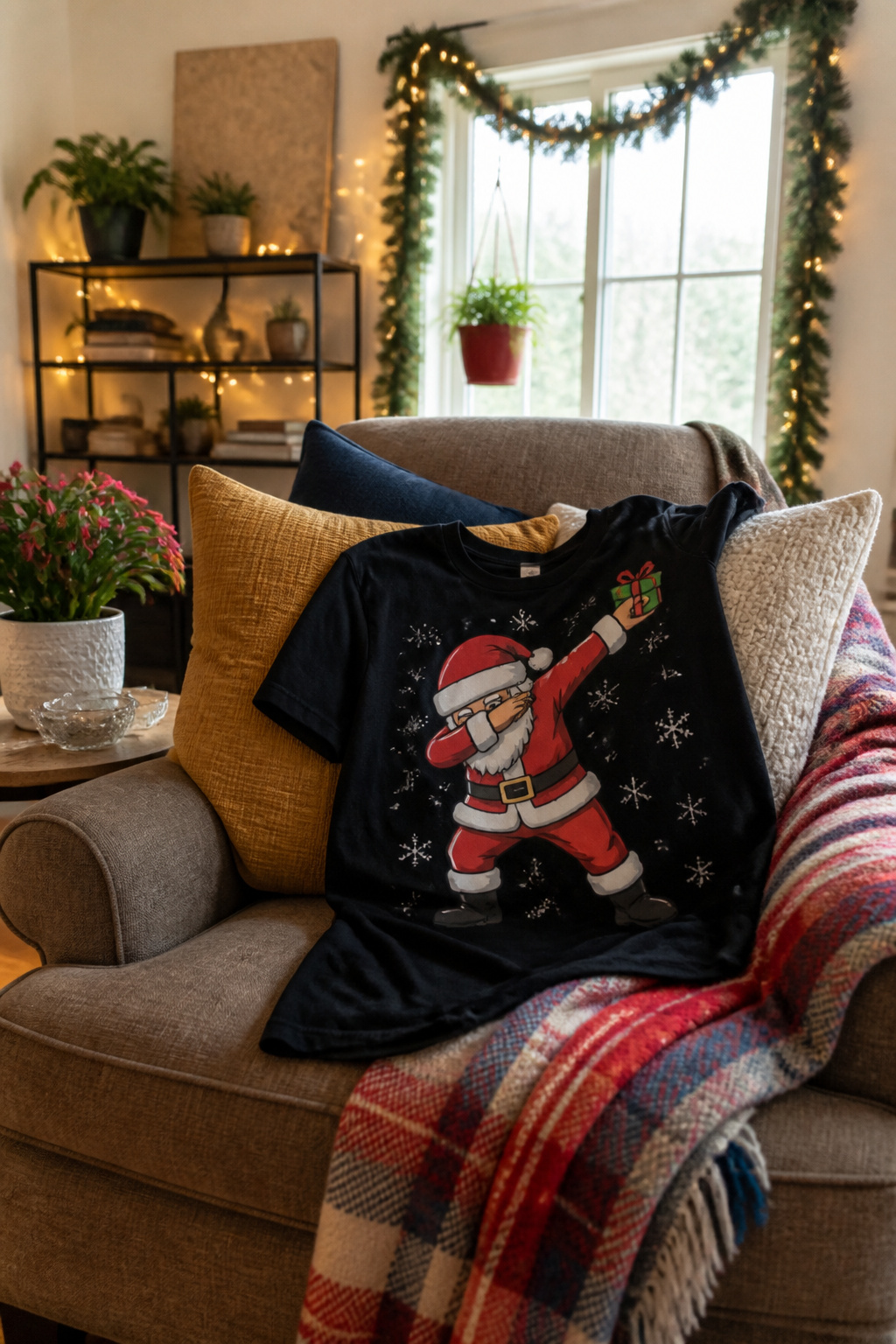 A T-shirt with a colorful graphic of a person dabbing.