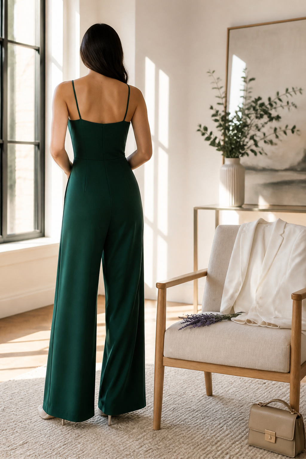 A wide-leg jumpsuit displayed against a white backdrop.