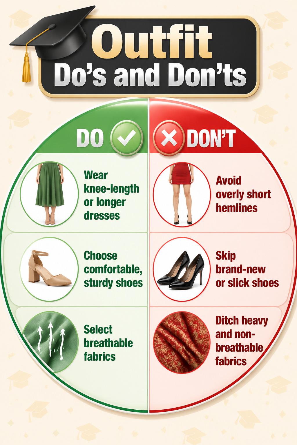 An image illustrating outfit do's and don'ts for graduation.