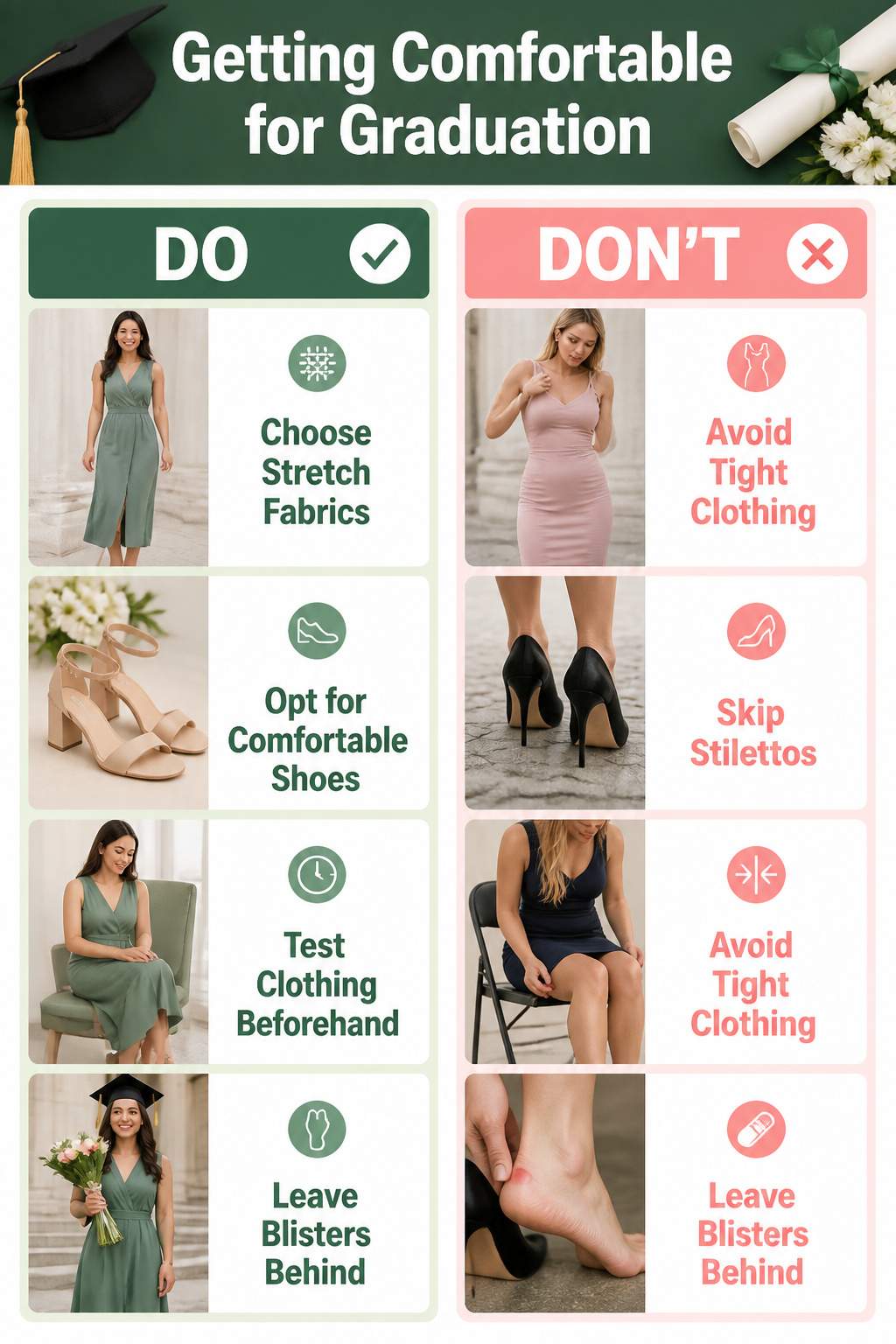 A selection of comfortable clothing suitable for graduation.