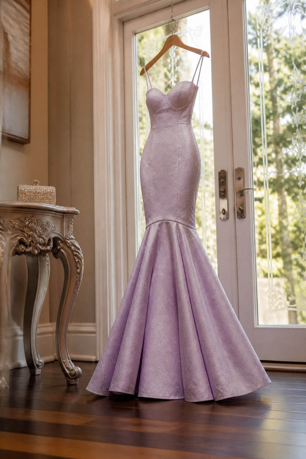 A mermaid dress with a fitted bodice and dramatic flare starting mid-thigh.