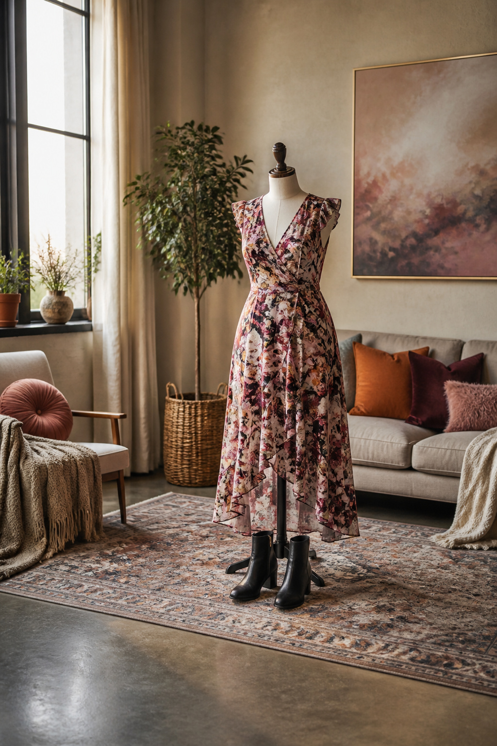 A plus size dress featuring a well-fitted silhouette and ample skirt volume.