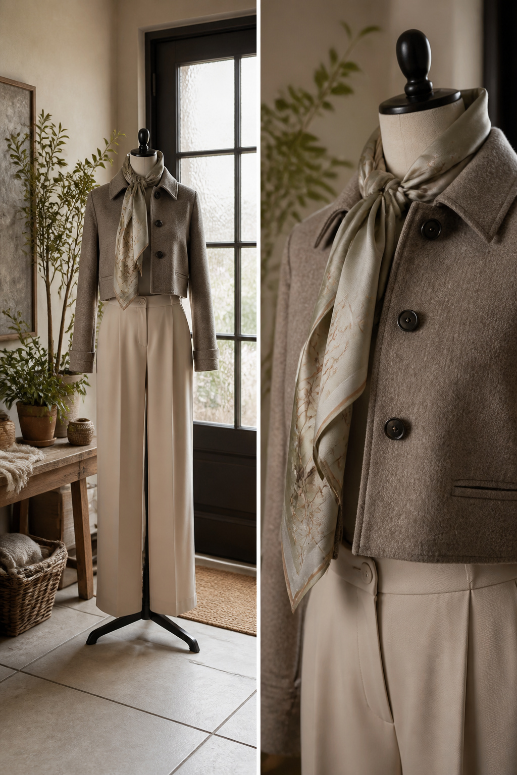 A cropped jacket and dress layered for a stylish look.