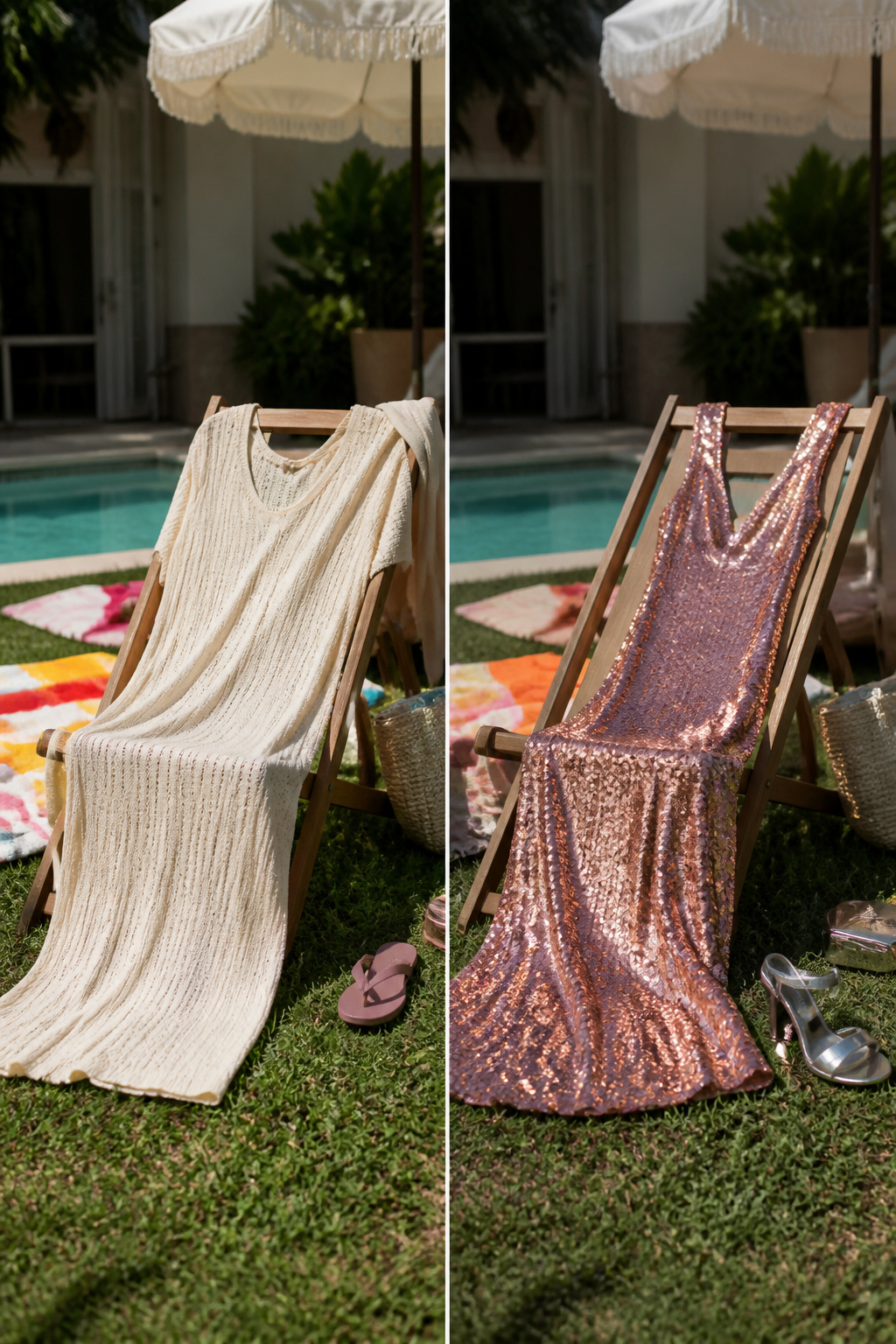 A lightweight cover-up displayed beside a knee-length tee and swim briefs.