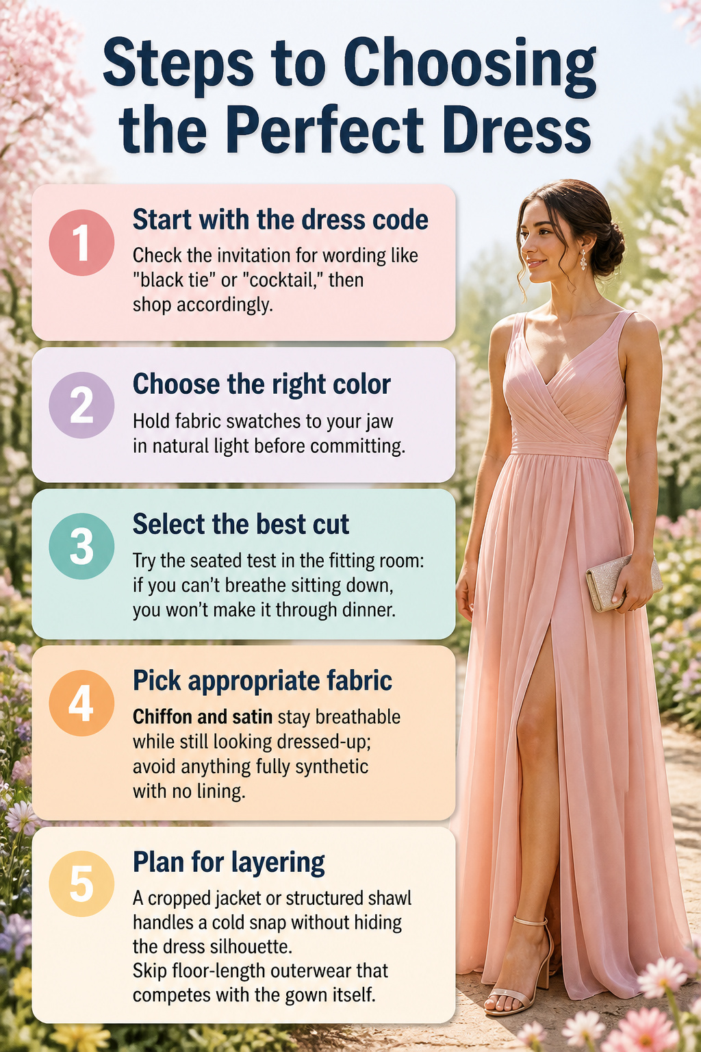 An information image outlining steps to select the right dress.