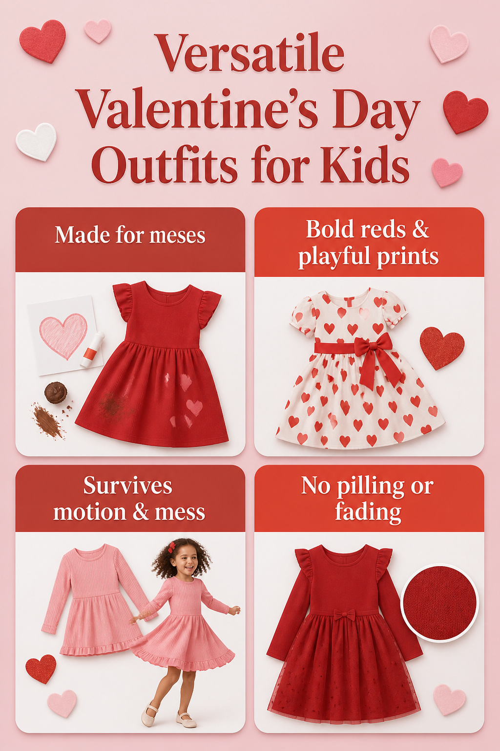 Information image about versatile Valentine's Day outfits for kids.