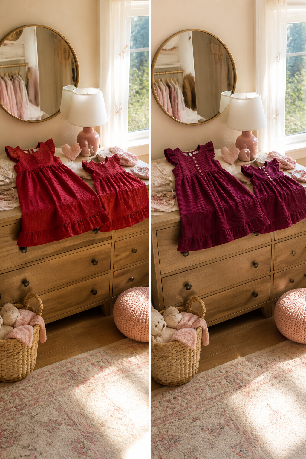 Matching Valentine's Day outfits for siblings displayed together.