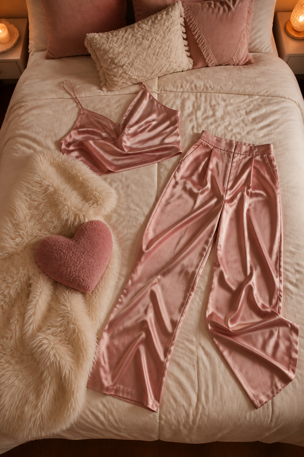 Silky satin pajama set displayed elegantly.