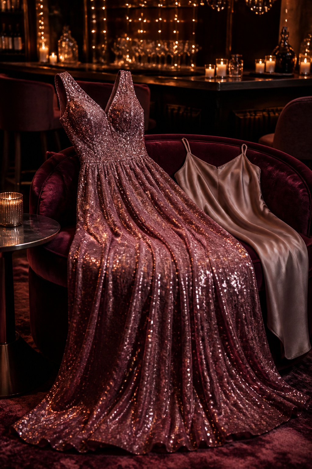 Glitter maxi dress displayed on a mannequin.