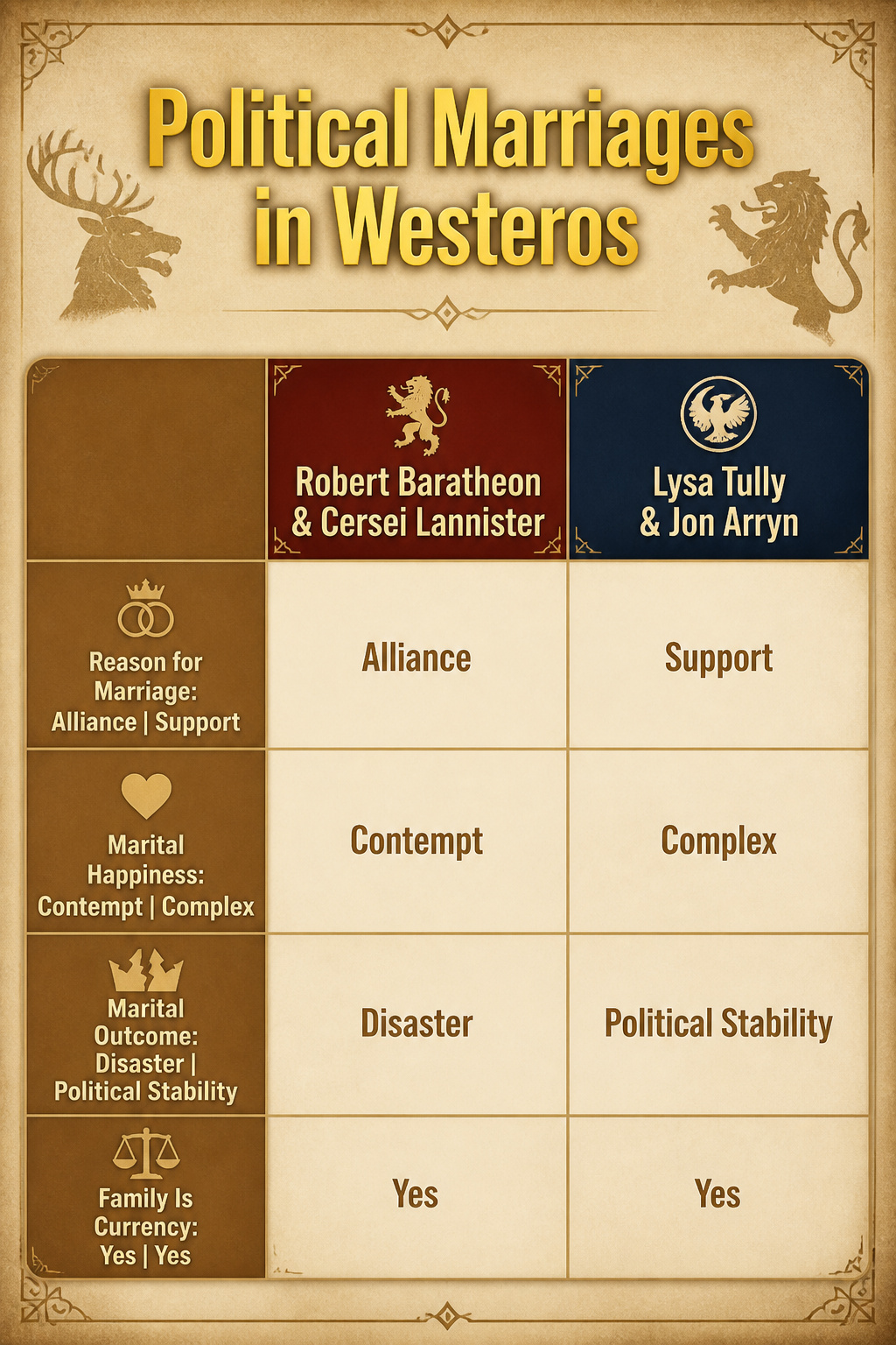 An infographic illustrating the concept of political marriages in Westeros.