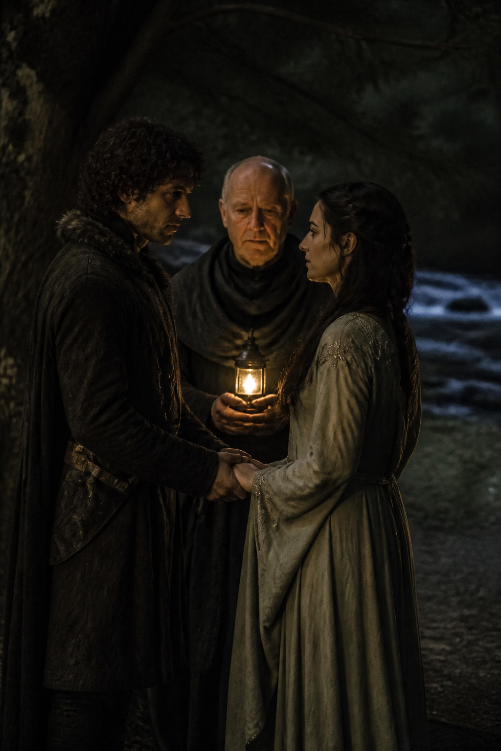 Robb Stark and Talisa Maegyr at their secret wedding under stars.
