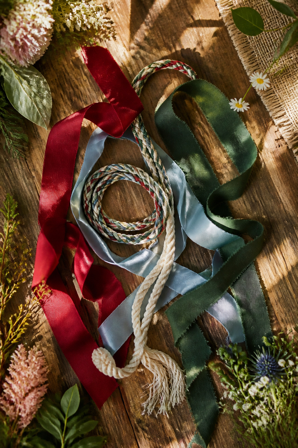 Various materials and colors for hand tie wedding ceremony displayed together.