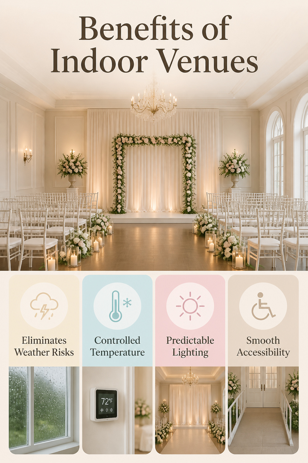 Benefits of climate control at indoor wedding venues.
