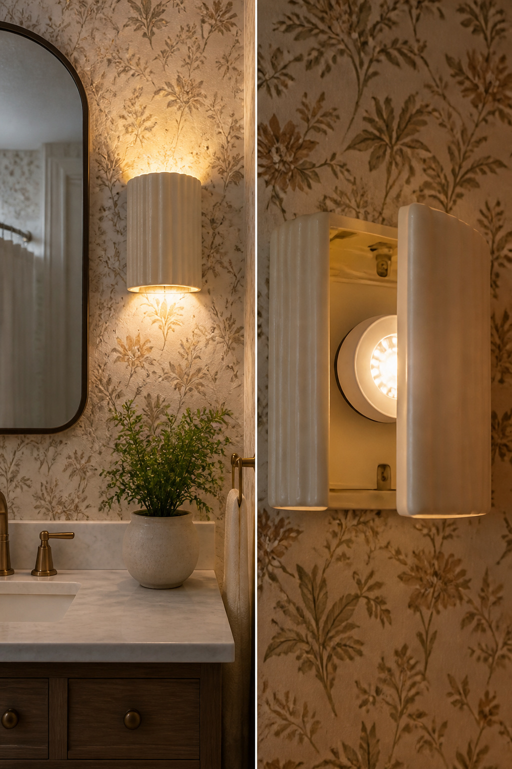 How to Add Wall Sconces: A 7-Step Installation Guide for 2026 10 A wall sconce mounted using removable frame hangers on a plaster wall.