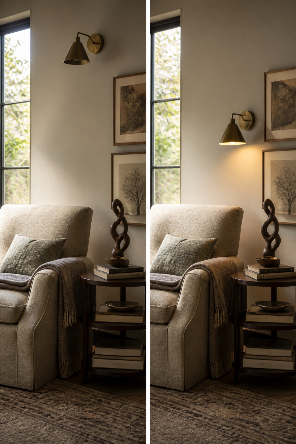 How to Add Wall Sconces: A 7-Step Installation Guide for 2026 11 A wall sconce mounted above a reading chair, casting shadows.