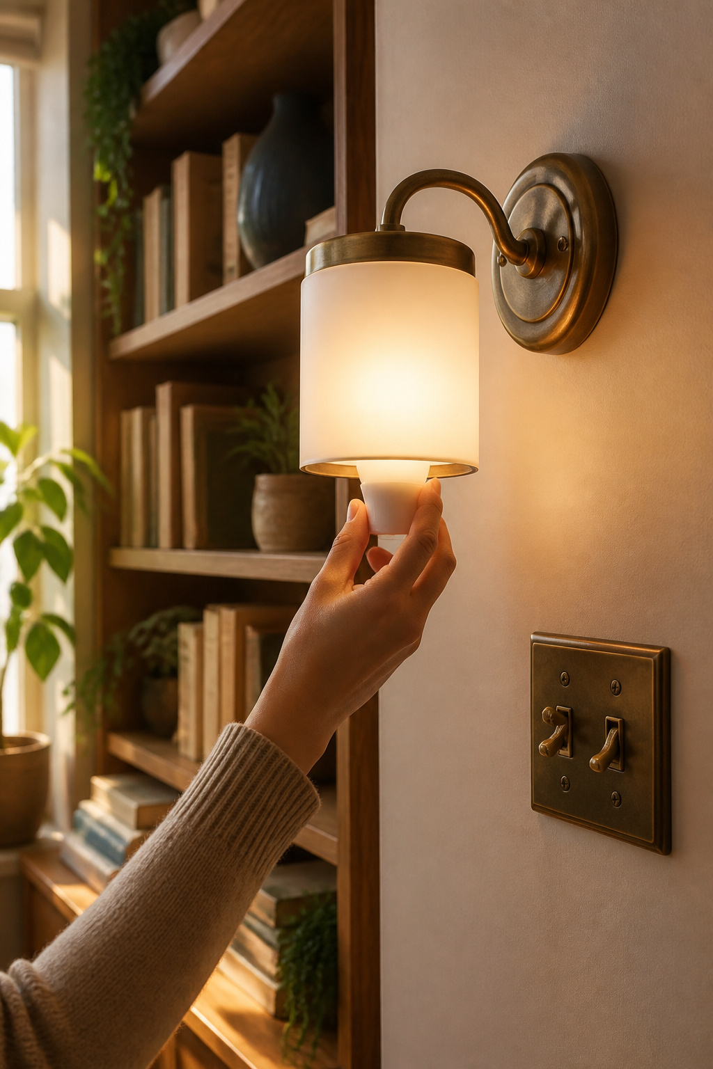 How to Add Wall Sconces: A 7-Step Installation Guide for 2026 7 A hand installing an LED bulb into a newly mounted wall sconce.