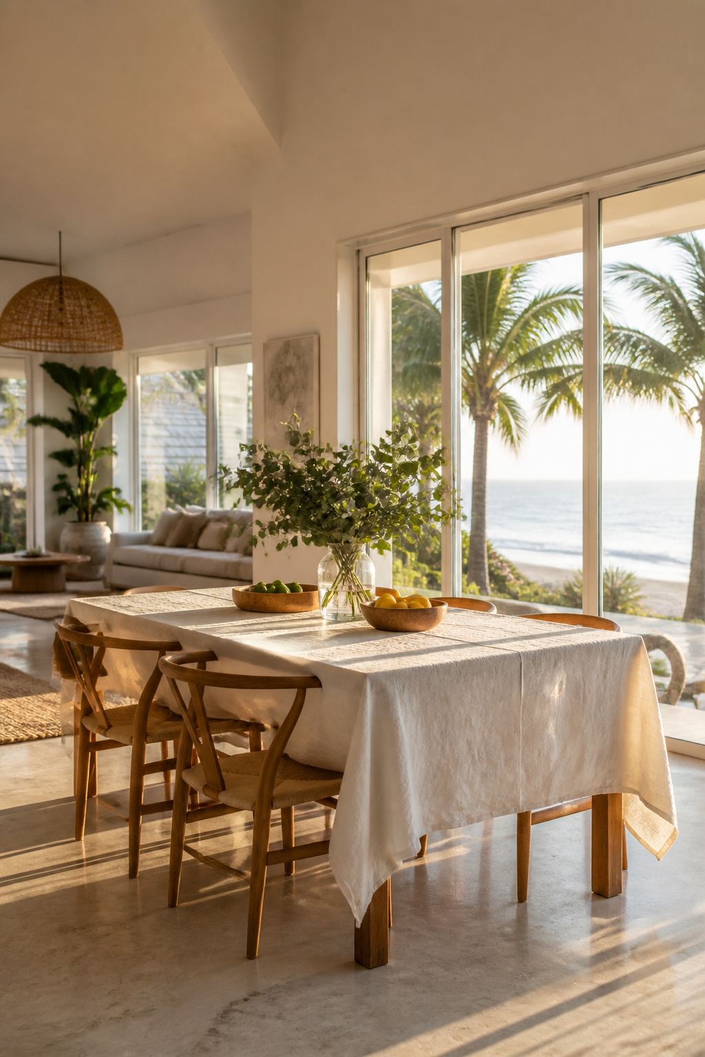 Palm leaves arranged on a dining table.