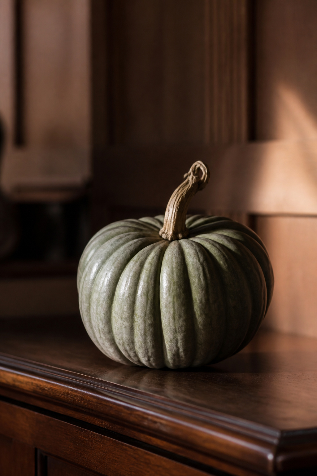 23 Chic Fall Decor Ideas for an Elevated 2026 Season 14 A single white pumpkin displayed on a table.