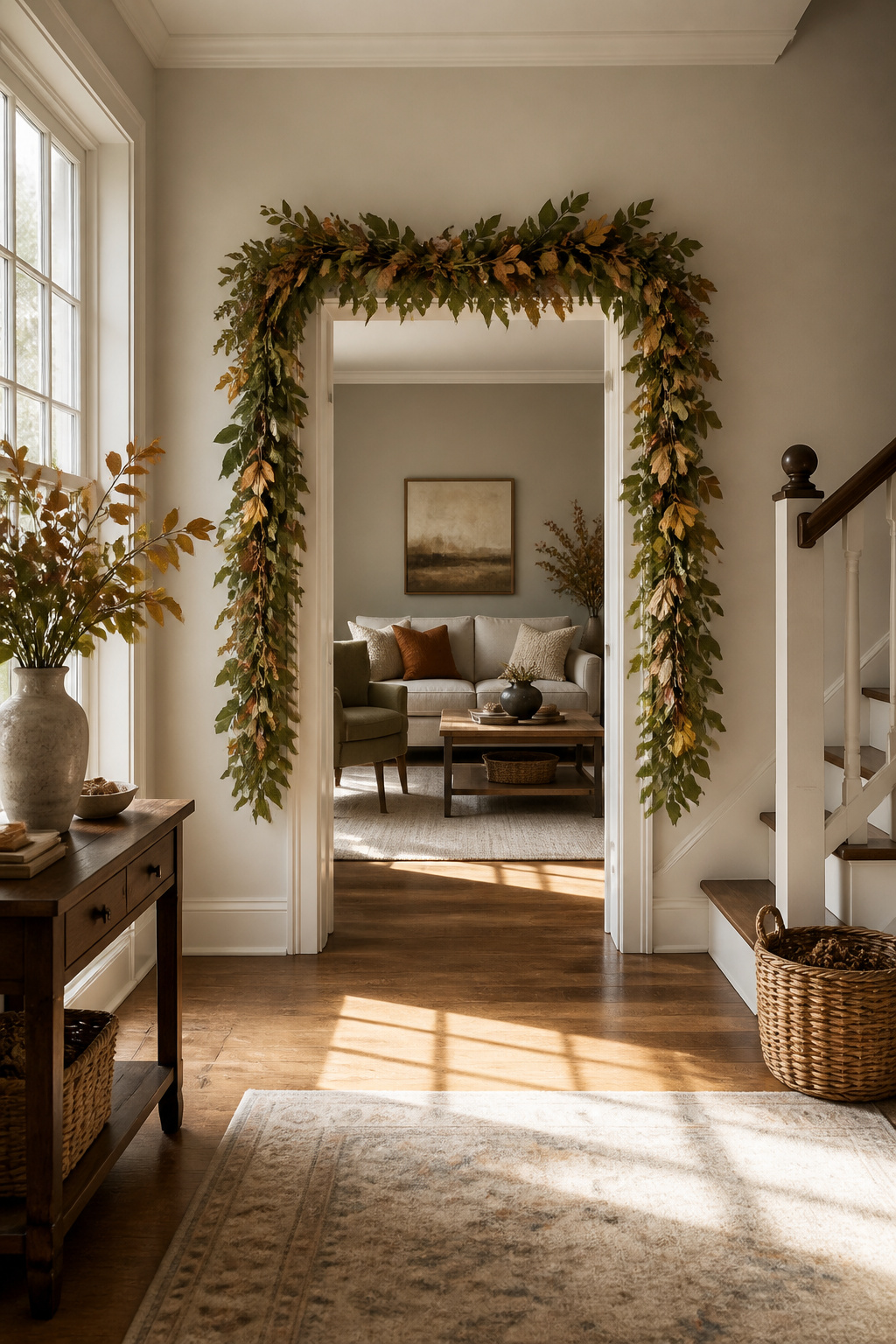 23 Chic Fall Decor Ideas for an Elevated 2026 Season 15 Garland draped around a doorframe for seasonal decor.