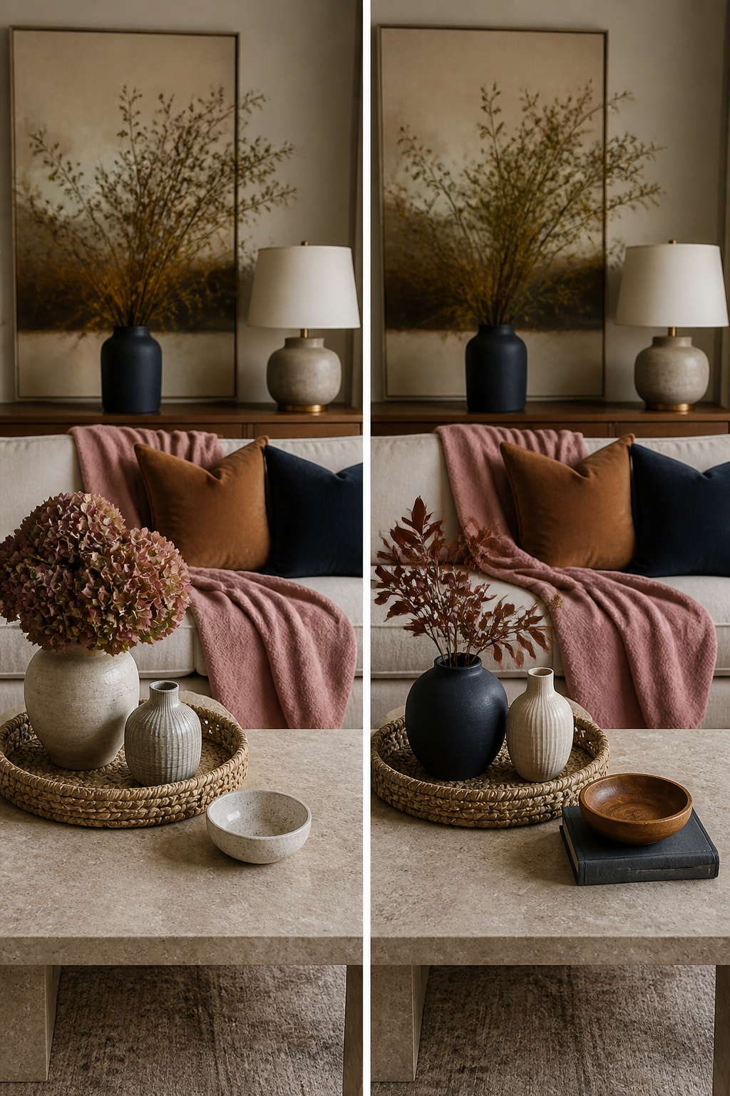 23 Chic Fall Decor Ideas for an Elevated 2026 Season 16 A dining room featuring pinks and rattan decor.