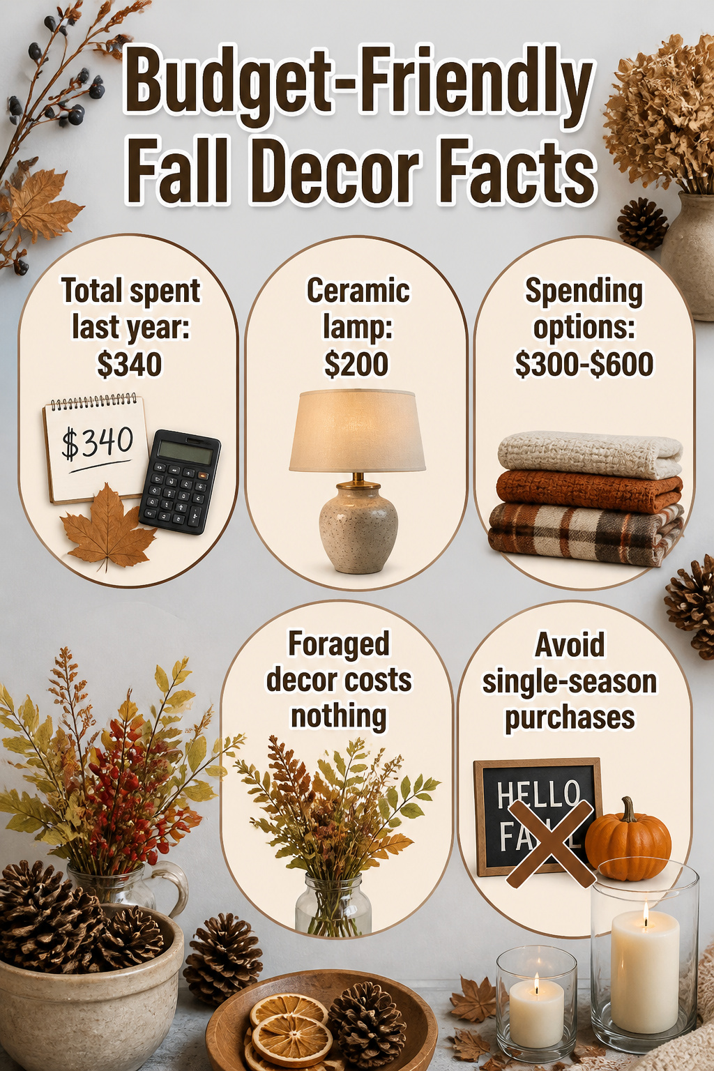 23 Chic Fall Decor Ideas for an Elevated 2026 Season 27 A collection of fall decor items displayed in an apartment.