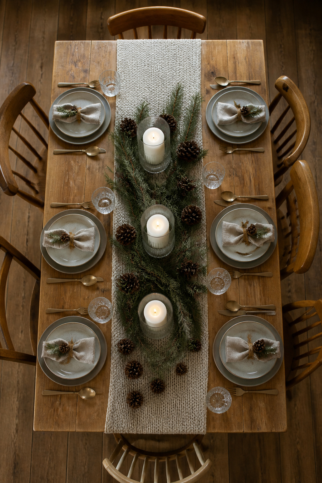 13 Christmas Dining Room Ideas for 2026: Decorating Styles That Actually Work 5 A low arrangement of greenery and candles on a dining table.