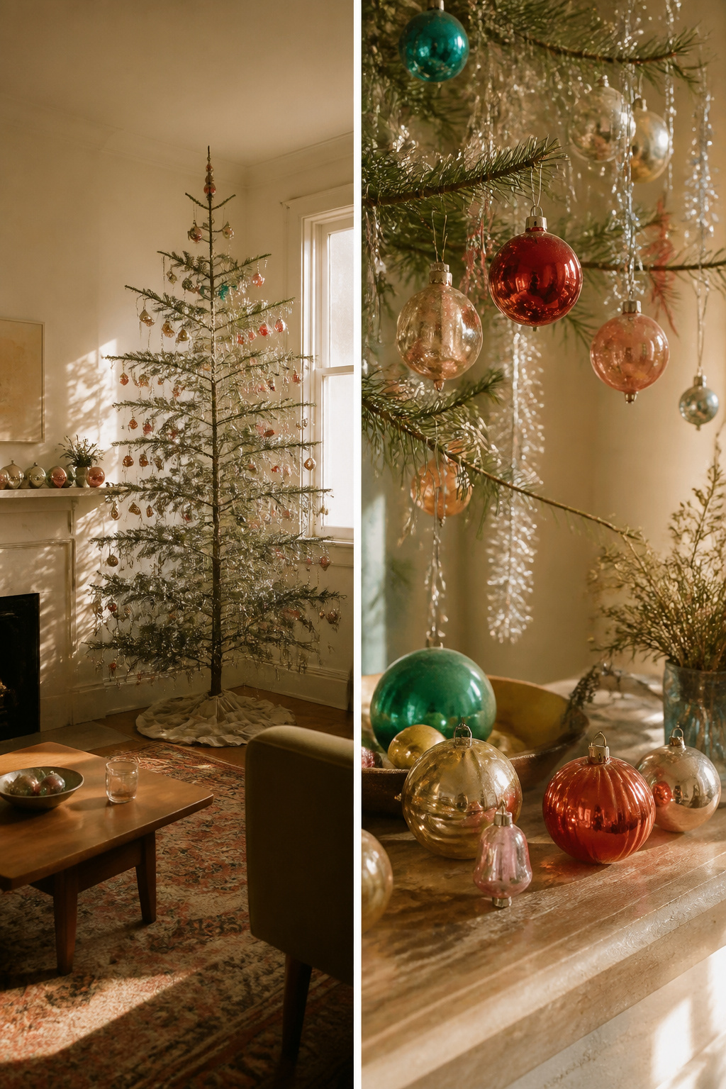 Historical image of Balsam fir Christmas tree with sparse branches.