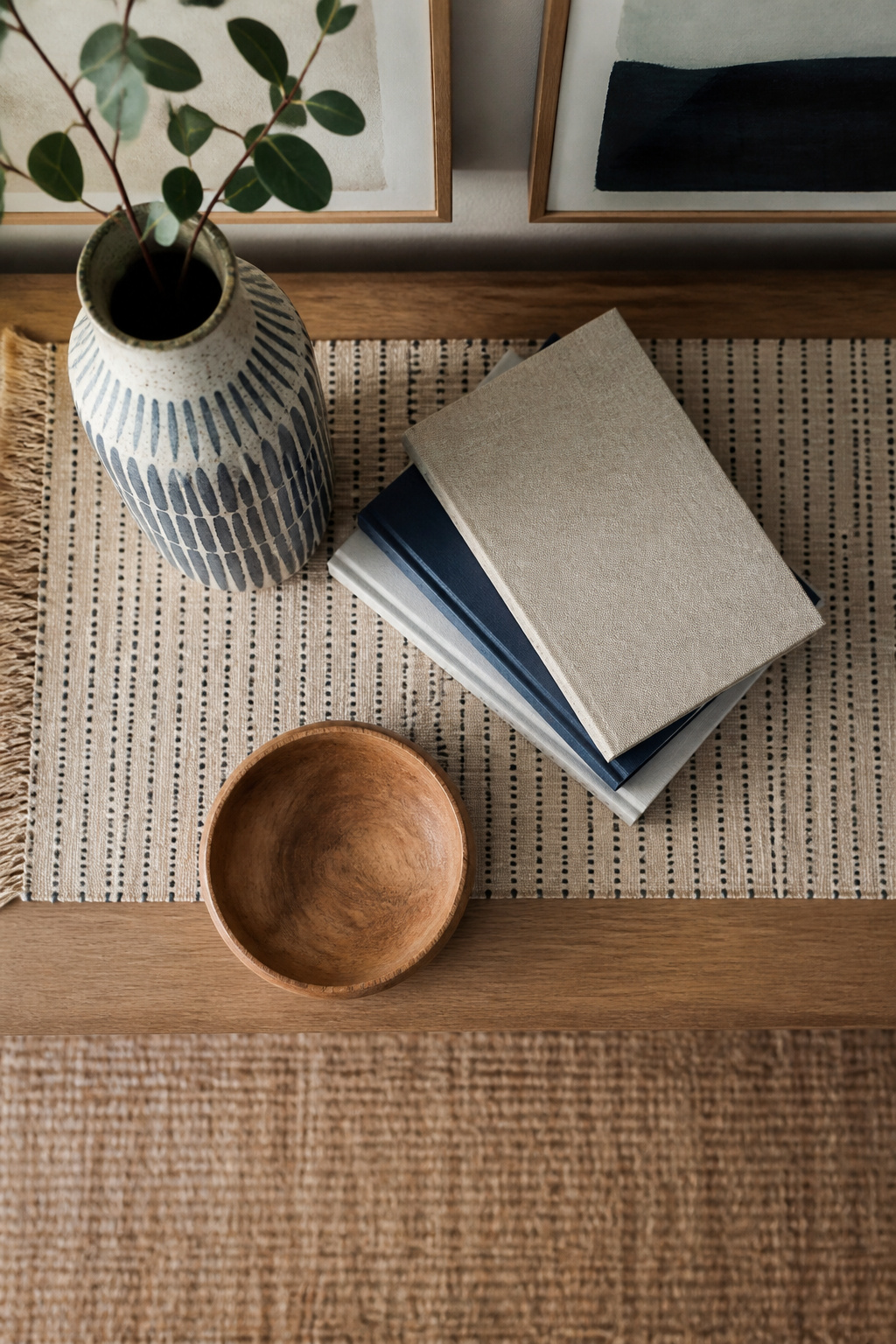 Three decorative items arranged together on a table.
