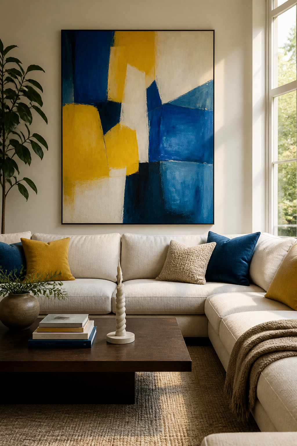 A wall displaying a single large piece of art.