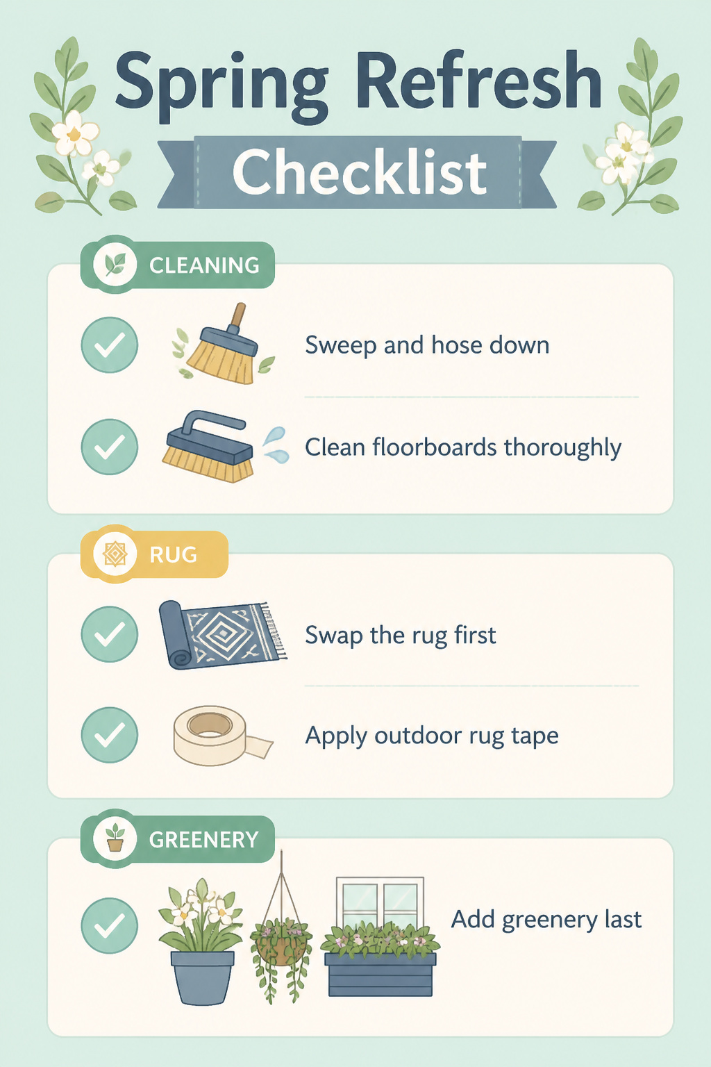 A checklist for refreshing a front porch in spring.