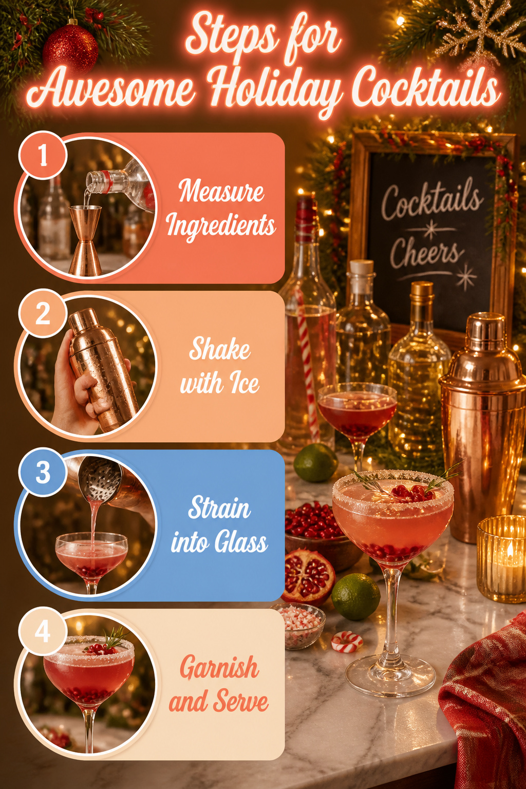 Holiday Drink Station: 6 Steps to Set Up a Festive Bar for 2026 7 A chart displaying steps for preparing holiday cocktails.